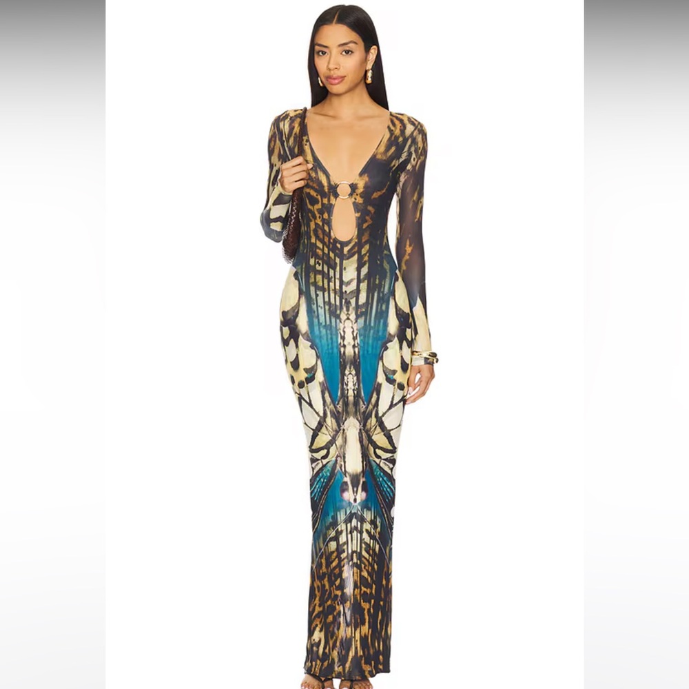 Farai London Vibrant Blue and Black Long Sleeve Dress